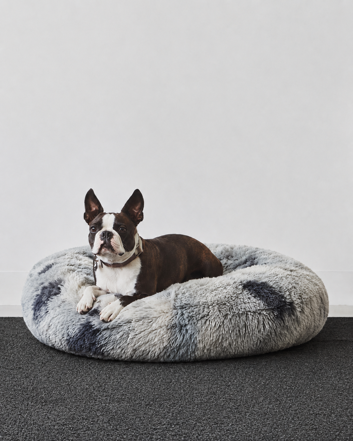 Oslo Cama Piel de Mono gris con perro